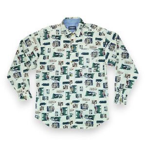 Vintage Apparatus Button Up Shirt Mens XL All Over FISHING Print Long Sleeve